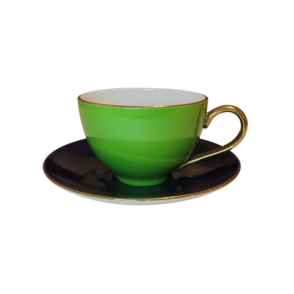 Kate Spade Lenox‎ Greenwich Grove Green Teacup with Gold Handle and Navy Saucer